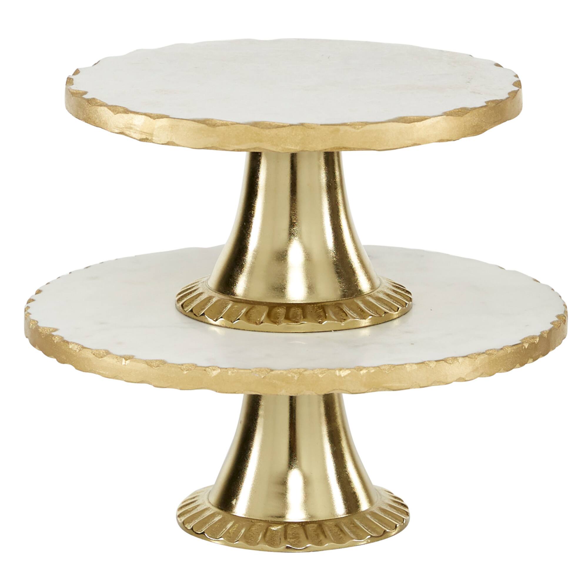 Set of 2 Gold Marble Natural Cake Stand, 12", 10"
